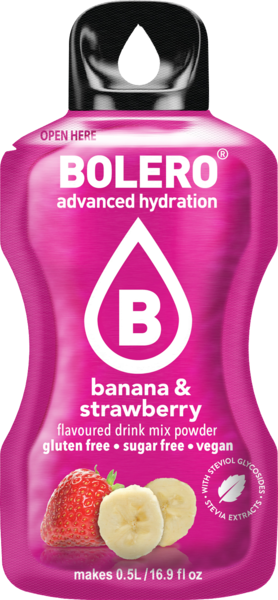 Bolero Advanced Hydration - Banana and Strawberry Small Sachets (Box of 12 Small Sachets) SALE PRODUCT - EXP 05-10-24